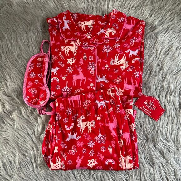 wonder nation Other - Holiday Time Three Piece Pajama Set Girls Size Large 10-12 Plus Red Unicorn Pjs